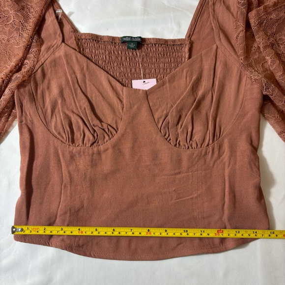 Wild Fable Top Cropped Lace Long Sleeves Dressy Blouse Shirt Brown Size Medium - Picture 14 of 14